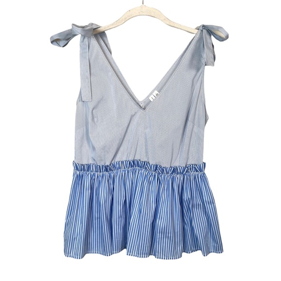 Treasure & Bond Peplum Sleeveless Blouse Blue & White Small - Picture 1 of 8